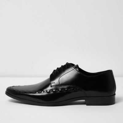 Black leather stitched lace up shoes